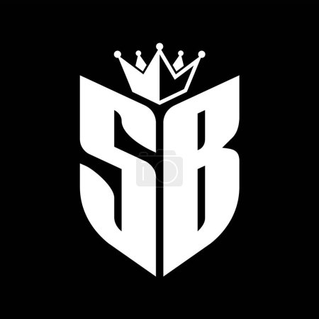 SB Carta monograma con forma de escudo con plantilla de diseño de color blanco y negro corona