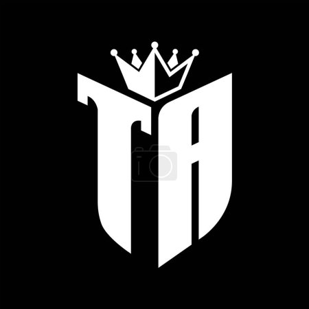 TA-Buchstabenmonogramm mit Schildform mit Krone schwarz-weiße Farbmustervorlage