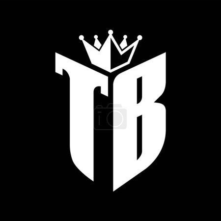 TB Buchstabe Monogramm mit Schildform mit Krone schwarz-weiß Farbdesign-Vorlage