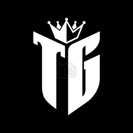 TG Letter Monogramm mit Schildform mit Krone schwarz-weiße Farbmustervorlage