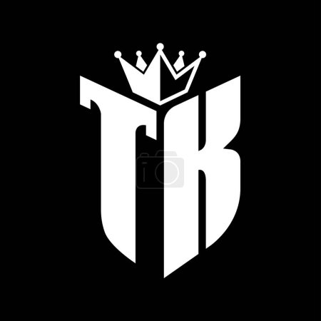 TK Carta monograma con forma de escudo con plantilla de diseño de color blanco y negro corona