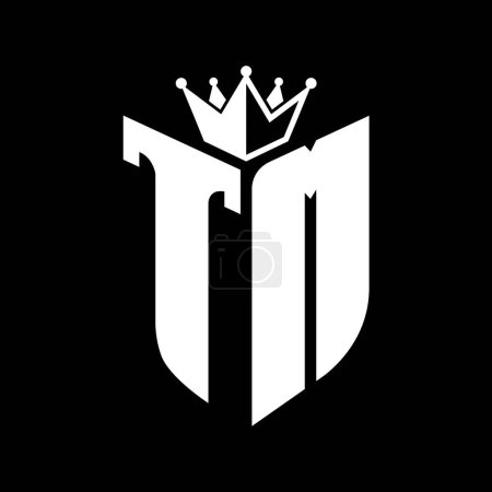 TM Buchstabe Monogramm mit Schildform mit Krone schwarz-weiße Farbdesign-Vorlage