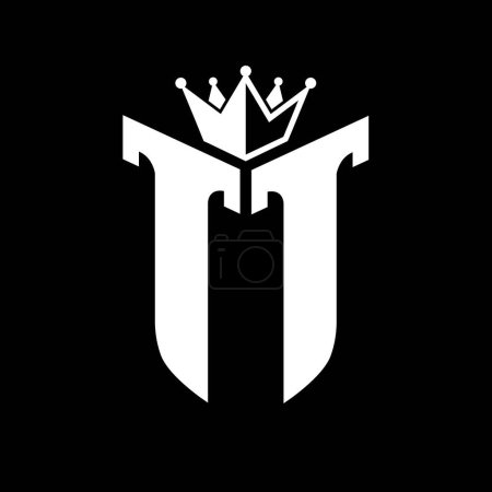 TT Lettre monogramme avec forme de bouclier avec couronne noir et blanc modèle de conception de couleur