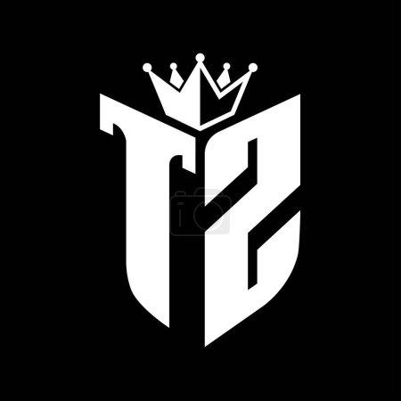 TZ Letra monograma con forma de escudo con plantilla de diseño de color blanco y negro corona