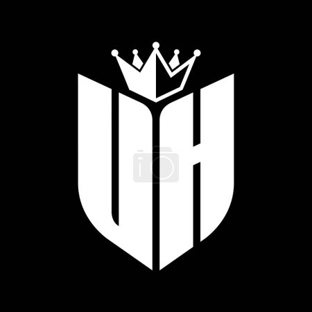 UH Carta monograma con forma de escudo con la corona en blanco y negro plantilla de diseño de color
