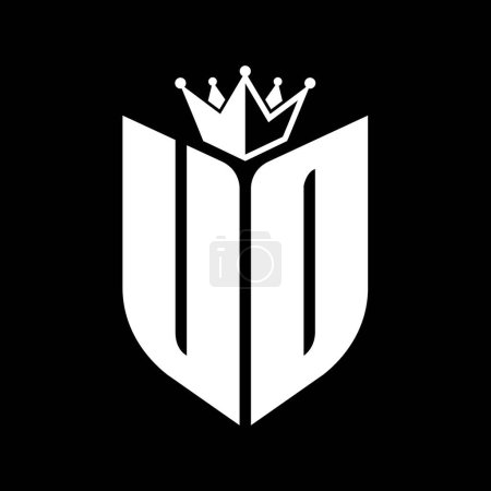 UO-Buchstaben-Monogramm mit Schildform mit Krone schwarz-weiße Farbdesign-Vorlage