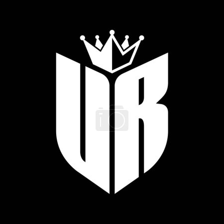 UR Carta monograma con forma de escudo con plantilla de diseño de color blanco y negro corona