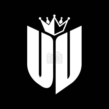 VU Letter monogram with shield shape with crown black and white color design template