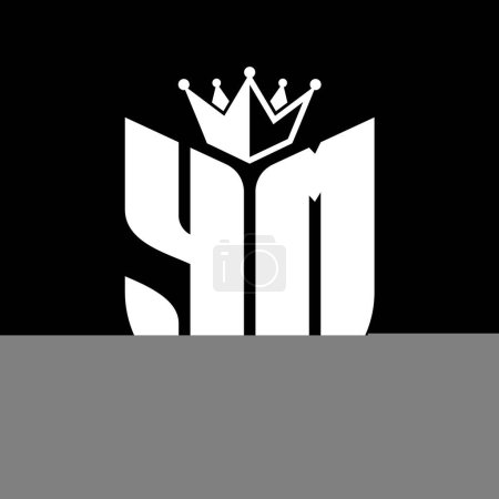 YM Buchstabe Monogramm mit Schildform mit Krone schwarz und weiß Farbdesign-Vorlage
