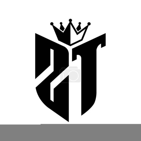 ZT Letter monogram with shield shape with crown black and white color design template