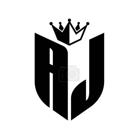 AJ Buchstabe Monogramm mit Schildform mit Krone schwarz-weiße Farbdesign-Vorlage