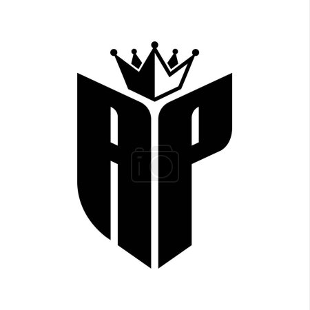 AP Letter monogram with shield shape with crown black and white color design template