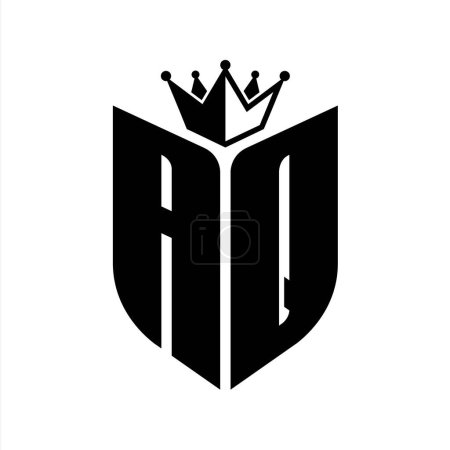 AQ Buchstabe Monogramm mit Schildform mit Krone schwarz-weiße Farbdesign-Vorlage