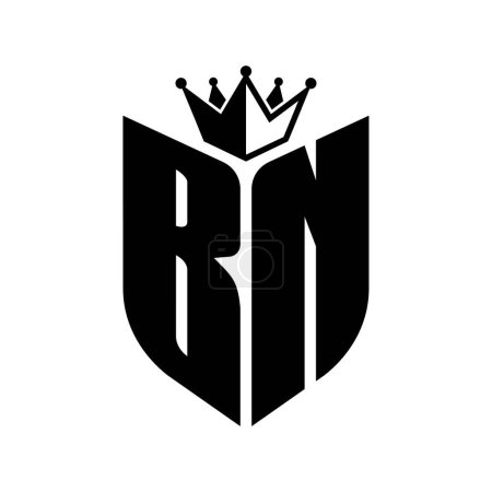 BN Letter monogram with shield shape with crown black and white color design template