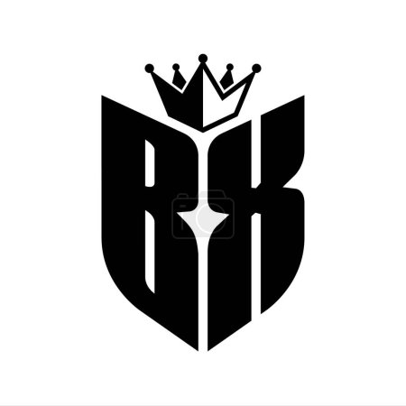 BX Carta monograma con forma de escudo con plantilla de diseño de color blanco y negro corona