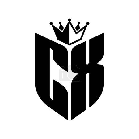CX Buchstabe Monogramm mit Schildform mit Krone schwarz-weiße Farbmustervorlage