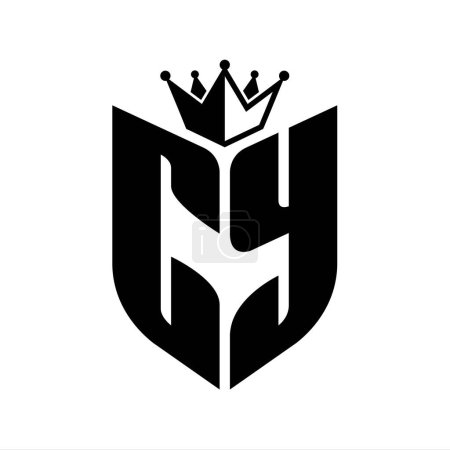 CY Buchstabe Monogramm mit Schildform mit Krone schwarz und weiß Farbdesign-Vorlage
