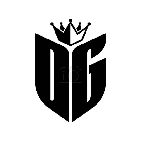 Téléchargez les photos : Monogramme lettre DG avec forme de bouclier avec couronne modèle de conception de couleur noir et blanc - en image libre de droit