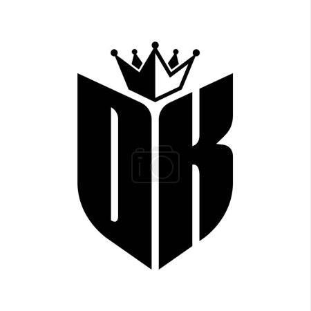 DK Buchstabe Monogramm mit Schildform mit Krone schwarz-weiße Farbdesign-Vorlage
