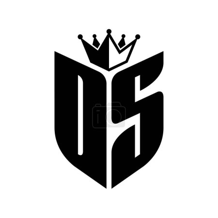 DS Carta monograma con forma de escudo con plantilla de diseño de color blanco y negro corona