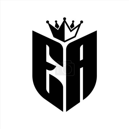 Monogramme EA Letter avec forme de bouclier avec couronne modèle de conception de couleur noir et blanc