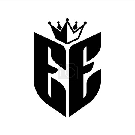 EE Buchstabe Monogramm mit Schildform mit Krone schwarz und weiß Farbdesign-Vorlage