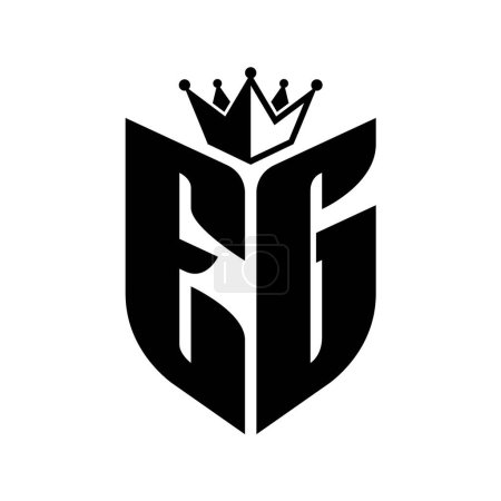 EG Lettre monogramme avec forme de bouclier avec couronne noir et blanc modèle de conception de couleur