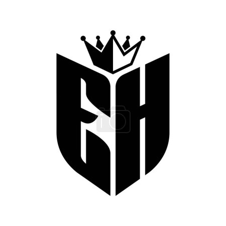 EH etter monogramme avec forme de bouclier avec couronne modèle de conception de couleur noir et blanc