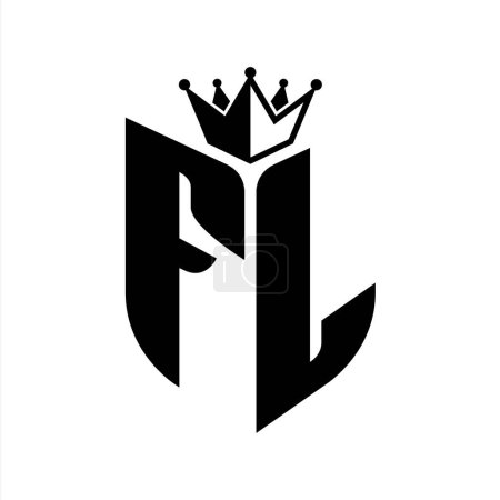 FL Letter monogram with shield shape with crown black and white color design template