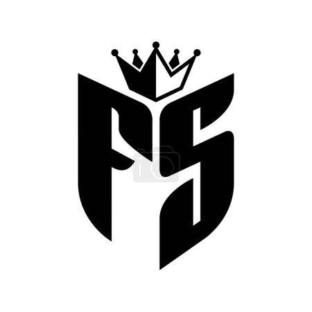 FS Carta monograma con forma de escudo con plantilla de diseño de color blanco y negro corona