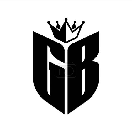 GB Lettre monogramme avec forme de bouclier avec couronne modèle de conception de couleur noir et blanc
