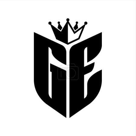 GE Carta monograma con forma de escudo con plantilla de diseño de color blanco y negro corona