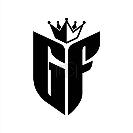 GF Buchstabe Monogramm mit Schildform mit Krone schwarz-weiße Farbdesign-Vorlage