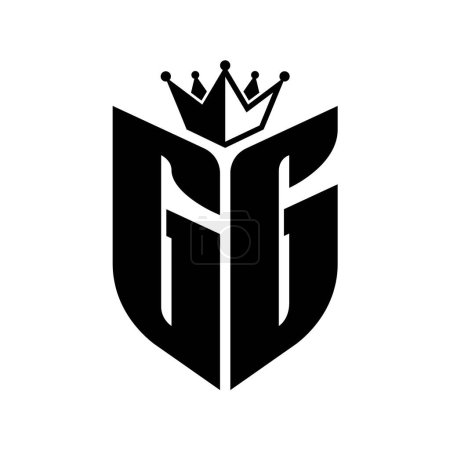 Monogramme lettre GG avec forme de bouclier avec couronne modèle de conception de couleur noir et blanc