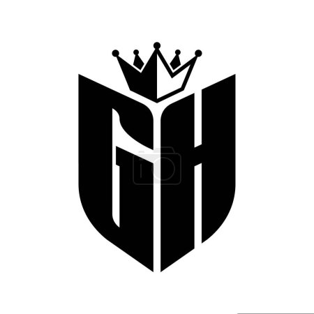 GH Lettre monogramme avec forme de bouclier avec couronne noir et blanc modèle de conception de couleur
