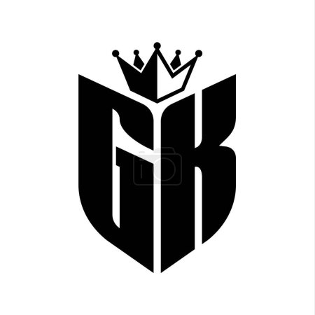 GK Buchstabe Monogramm mit Schildform mit Krone schwarz-weiße Farbdesign-Vorlage