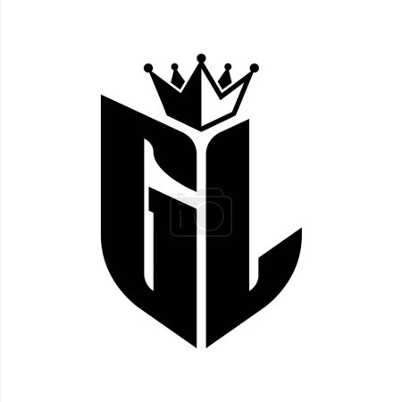 GL Carta monograma con forma de escudo con plantilla de diseño de color blanco y negro corona
