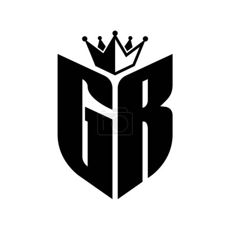 GR Carta monograma con forma de escudo con plantilla de diseño de color blanco y negro corona