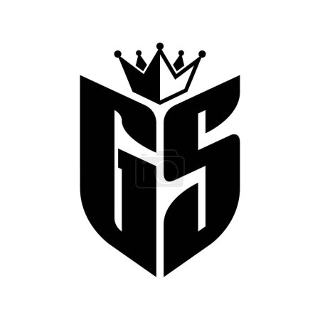GS Lettre monogramme avec forme de bouclier avec couronne noir et blanc modèle de conception de couleur