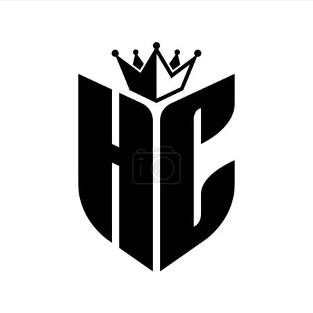 HC Letter monogram with shield shape with crown black and white color design template