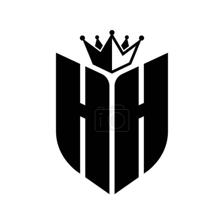 HH Lettre monogramme avec forme de bouclier avec couronne noir et blanc modèle de conception de couleur