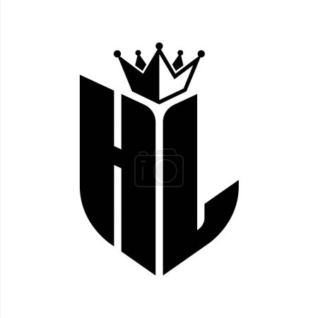HL Letter monogram with shield shape with crown black and white color design template