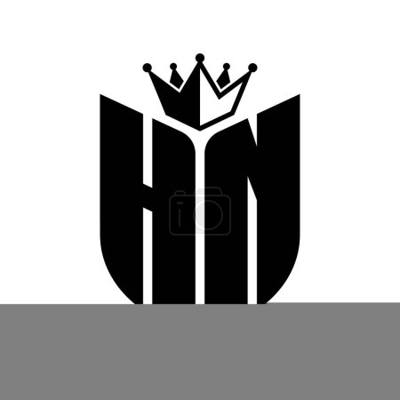 HN Buchstabe Monogramm mit Schildform mit Krone schwarz-weiße Farbmustervorlage