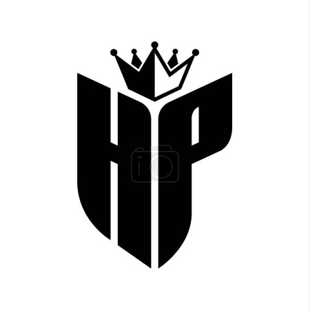 Téléchargez les photos : HP Lettre monogramme avec forme de bouclier avec couronne noir et blanc modèle de conception de couleur - en image libre de droit