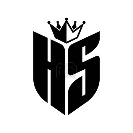 HS Carta monograma con forma de escudo con plantilla de diseño de color blanco y negro corona