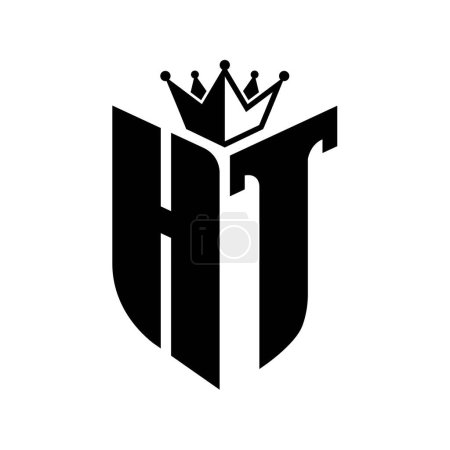 HT-Buchstaben-Monogramm mit Schildform mit Krone schwarz-weiße Farbmustervorlage