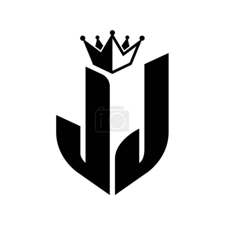 JJ Carta monograma con forma de escudo con plantilla de diseño de color blanco y negro corona