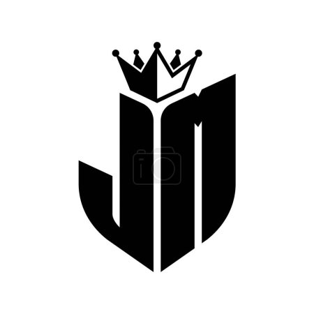 JM Buchstabenmonogramm mit Schildform mit Krone schwarz-weiße Farbmustervorlage