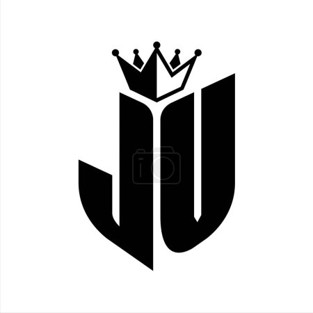 Monogramme lettre JV avec forme de bouclier avec couronne modèle de conception de couleur noir et blanc