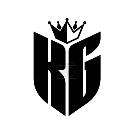 KG Carta monograma con forma de escudo con plantilla de diseño de color blanco y negro corona